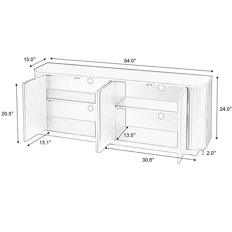 Okak Vertical Striped Wooden Buffet Sideboard Storage Cabinet TV Stand,Curved Corner Pantry Cabinets for Dining Room,Kitchen