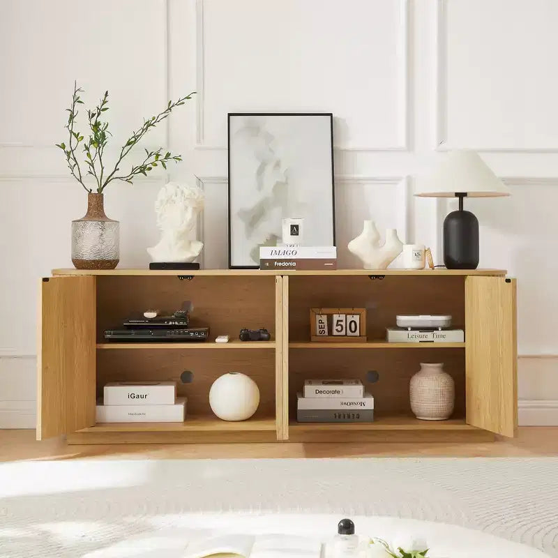 Okak Vertical Striped Wooden Buffet Sideboard Storage Cabinet TV Stand,Curved Corner Pantry Cabinets for Dining Room,Kitchen