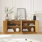 Okak Vertical Striped Wooden Buffet Sideboard Storage Cabinet TV Stand,Curved Corner Pantry Cabinets for Dining Room,Kitchen
