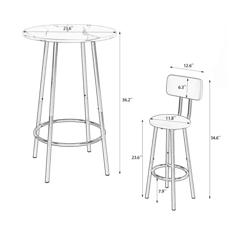 Modern 3-Piece Bistro Set, Round Bar Table with Partition & Backrest Stools, Pub Dining Table Set for Home Kitchen or Breakfast Nook White