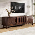 Vintage TV Stand with Sliding-Door for 75 inch TV, Wood TV Storage Cabinet Table with Doors and Solid Wood Legs for Living Room, Dark Brown