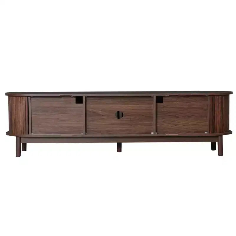 Vintage TV Stand with Sliding-Door for 75 inch TV, Wood TV Storage Cabinet Table with Doors and Solid Wood Legs for Living Room, Dark Brown