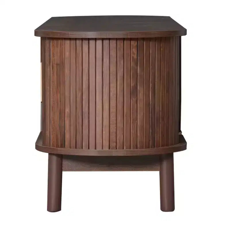 Vintage TV Stand with Sliding-Door for 75 inch TV, Wood TV Storage Cabinet Table with Doors and Solid Wood Legs for Living Room, Dark Brown