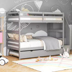 Costway Twin over Twin Wooden Bunk Bed w/ Trundle Storage Stairs Convertible