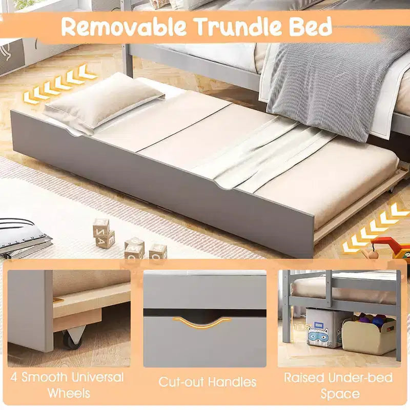 Costway Twin over Twin Wooden Bunk Bed w/ Trundle Storage Stairs Convertible