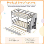 Costway Twin over Twin Wooden Bunk Bed w/ Trundle Storage Stairs Convertible