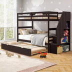 Costway Twin over Twin Wooden Bunk Bed w/ Trundle Storage Stairs Convertible