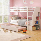 Costway Twin over Twin Wooden Bunk Bed w/ Trundle Storage Stairs Convertible