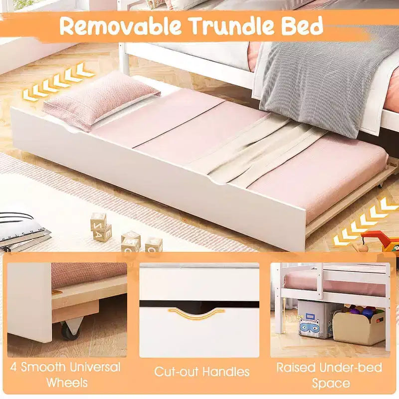 Costway Twin over Twin Wooden Bunk Bed w/ Trundle Storage Stairs Convertible