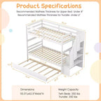 Costway Twin over Twin Wooden Bunk Bed w/ Trundle Storage Stairs Convertible