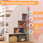 Costway Twin over Twin Wooden Bunk Bed w/ Trundle Storage Stairs Convertible