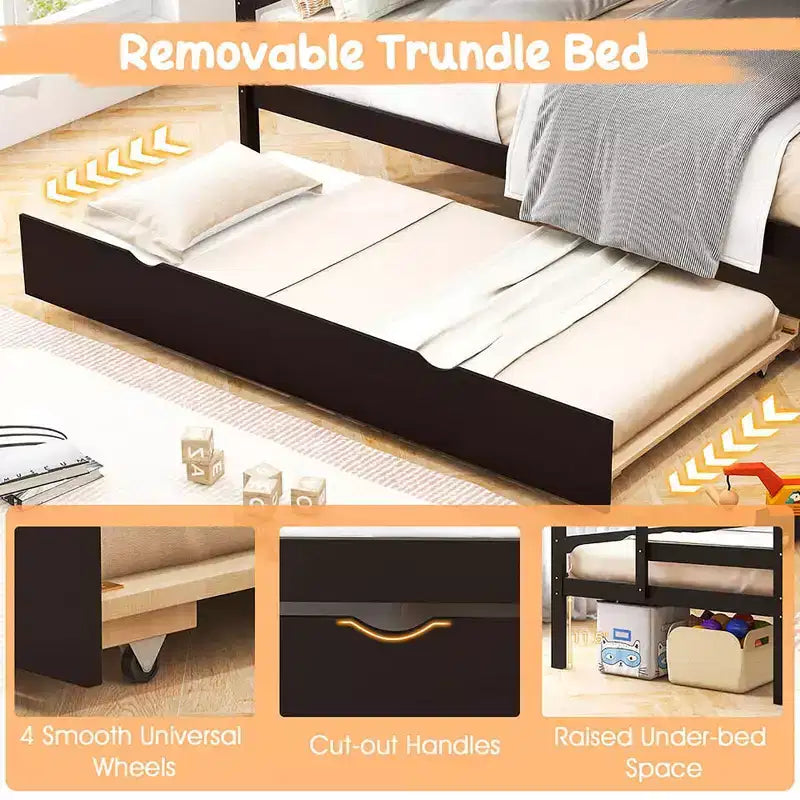 Costway Twin over Twin Wooden Bunk Bed w/ Trundle Storage Stairs Convertible