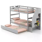 Costway Twin over Twin Wooden Bunk Bed w/ Trundle Storage Stairs Convertible
