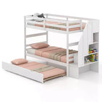 Costway Twin over Twin Wooden Bunk Bed w/ Trundle Storage Stairs Convertible