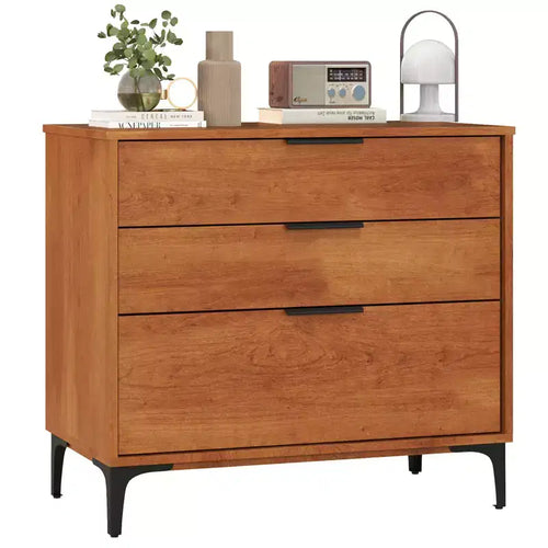 Costway 3-Drawer Dresser w/ Metal Support Legs & Anti-tipping Kit for Bedroom Cherry