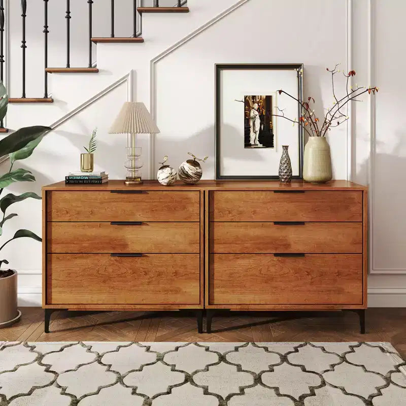 Costway 3-Drawer Dresser w/ Metal Support Legs & Anti-tipping Kit for Bedroom Cherry
