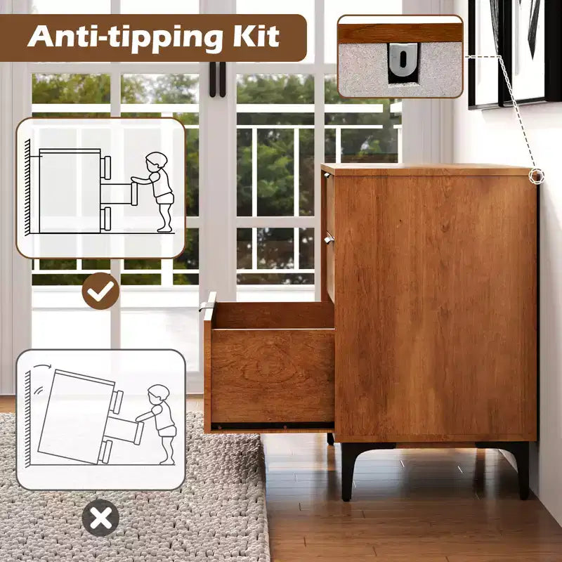 Costway 3-Drawer Dresser w/ Metal Support Legs & Anti-tipping Kit for Bedroom Cherry