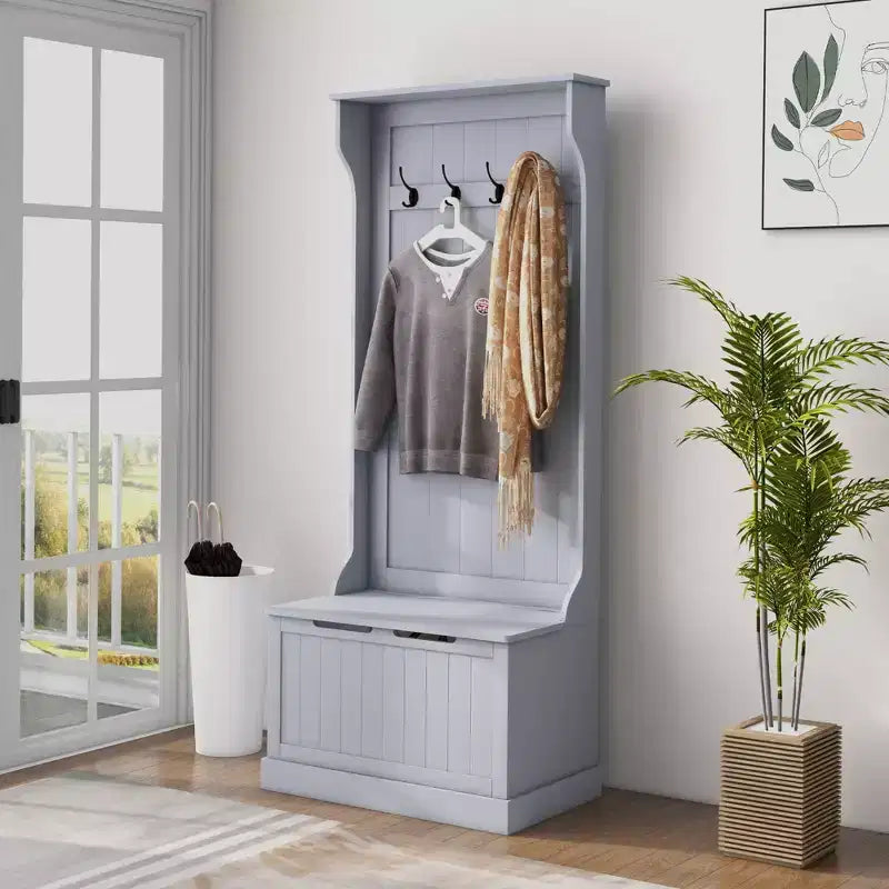 Entryway Hall Tree with Coat Rack and Sitting Bench, Mudroom Bench with Storage, and Hooks