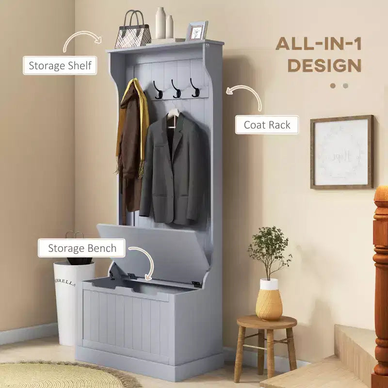 Entryway Hall Tree with Coat Rack and Sitting Bench, Mudroom Bench with Storage, and Hooks
