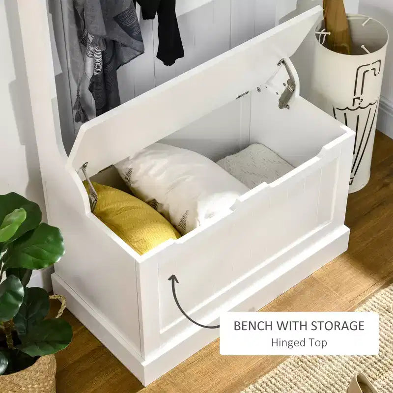 Entryway Hall Tree with Coat Rack and Sitting Bench, Mudroom Bench with Storage, and Hooks
