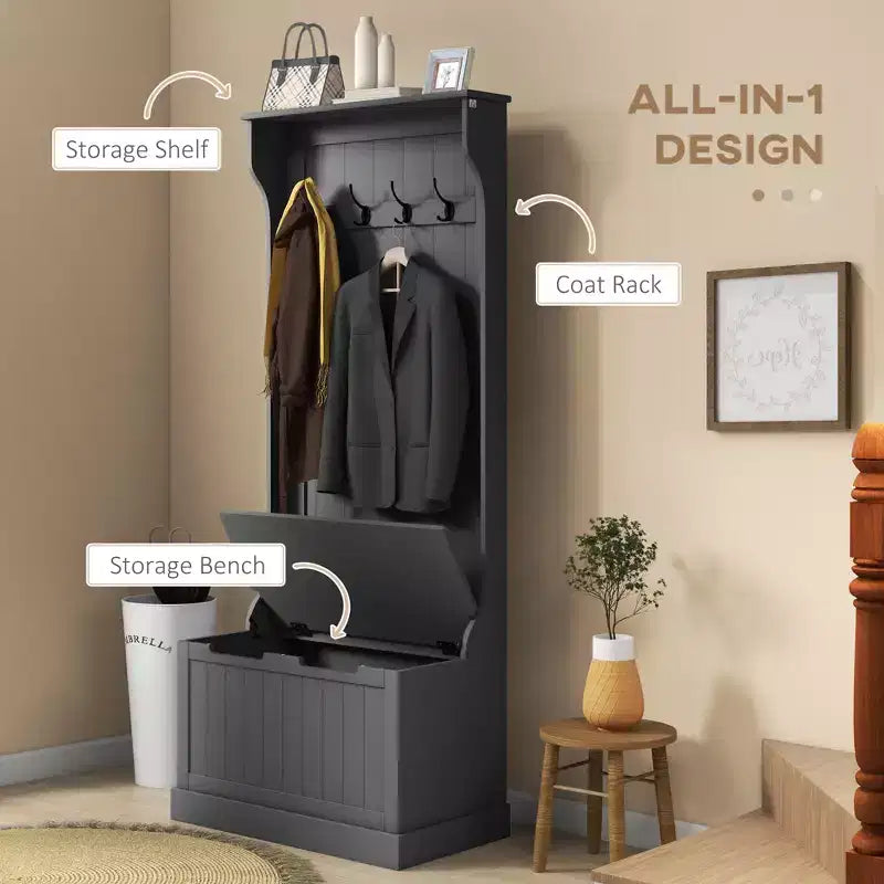 Entryway Hall Tree with Coat Rack and Sitting Bench, Mudroom Bench with Storage, and Hooks