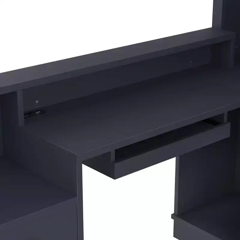 Bellemave L-Shaped Gaming Desk with outlet, Drawers, Bookshelf, L-Shaped Study Table Writing Desk for Corner