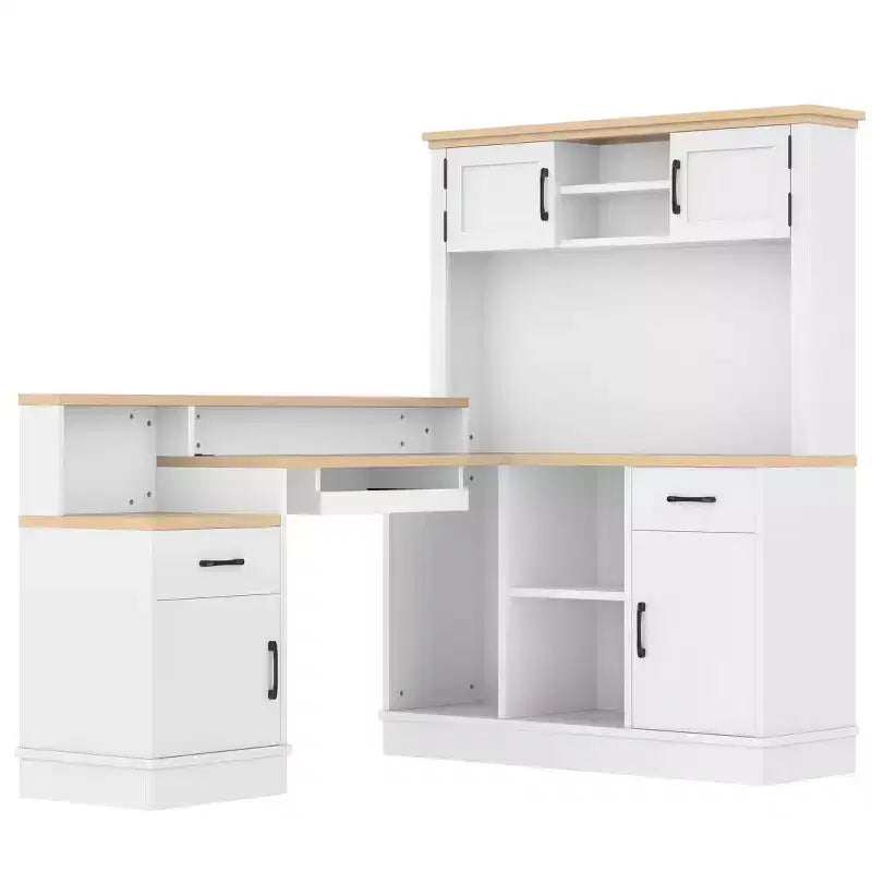 Bellemave L-Shaped Gaming Desk with outlet, Drawers, Bookshelf, L-Shaped Study Table Writing Desk for Corner