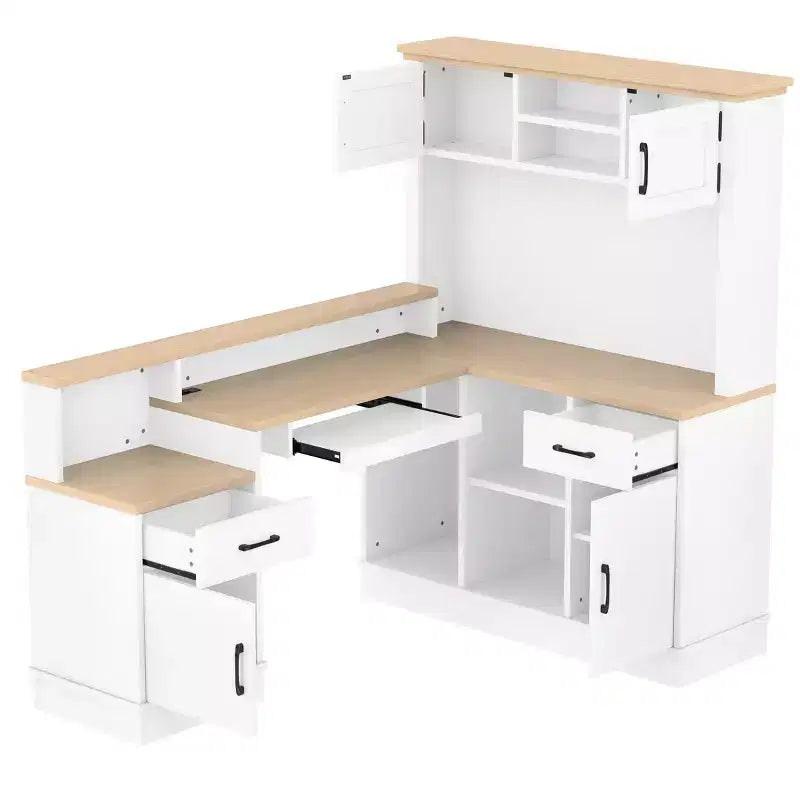 Bellemave L-Shaped Gaming Desk with outlet, Drawers, Bookshelf, L-Shaped Study Table Writing Desk for Corner