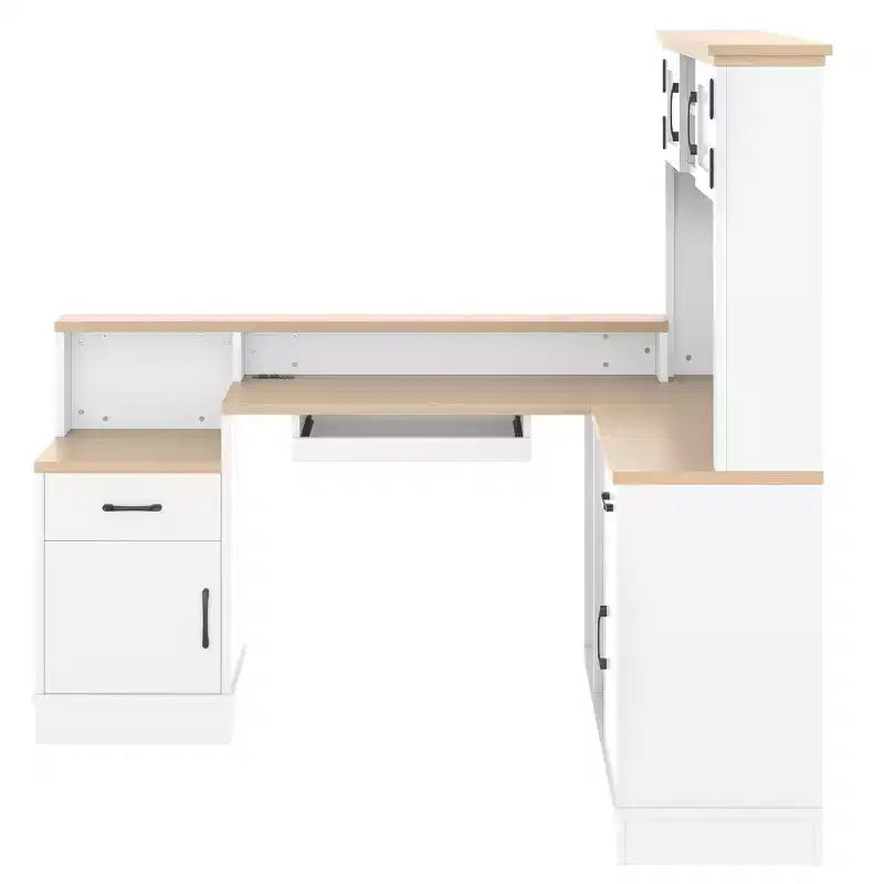 Bellemave L-Shaped Gaming Desk with outlet, Drawers, Bookshelf, L-Shaped Study Table Writing Desk for Corner