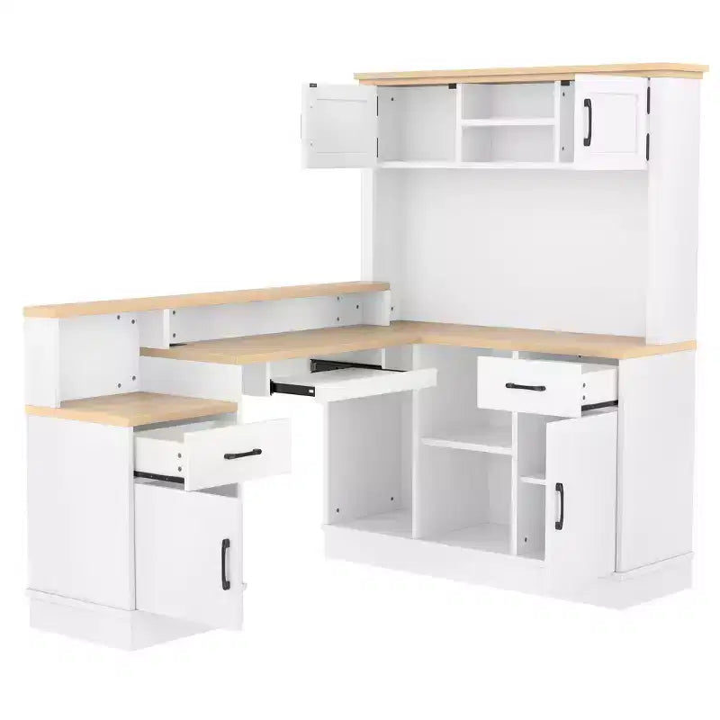 Bellemave L-Shaped Gaming Desk with outlet, Drawers, Bookshelf, L-Shaped Study Table Writing Desk for Corner
