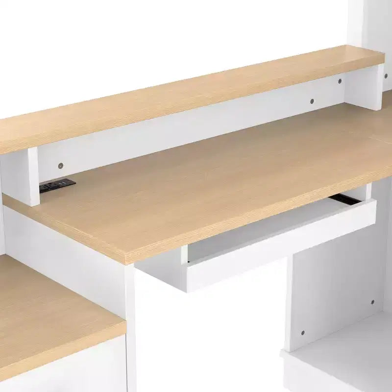 Bellemave L-Shaped Gaming Desk with outlet, Drawers, Bookshelf, L-Shaped Study Table Writing Desk for Corner