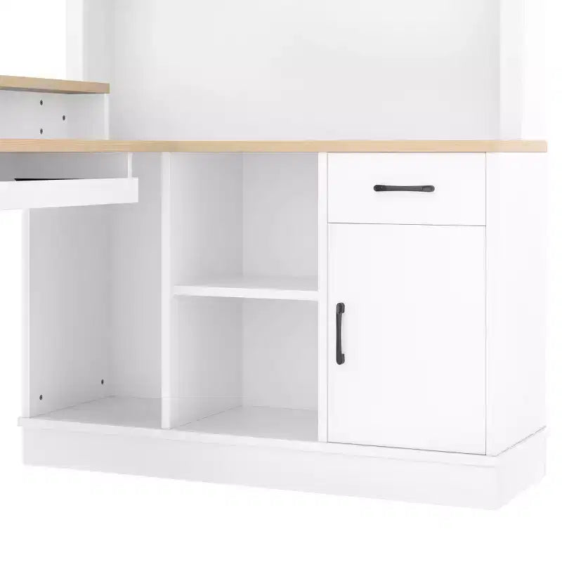 Bellemave L-Shaped Gaming Desk with outlet, Drawers, Bookshelf, L-Shaped Study Table Writing Desk for Corner