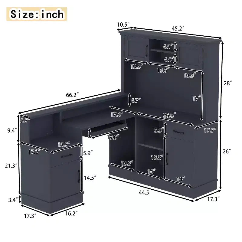 Bellemave L-Shaped Gaming Desk with outlet, Drawers, Bookshelf, L-Shaped Study Table Writing Desk for Corner