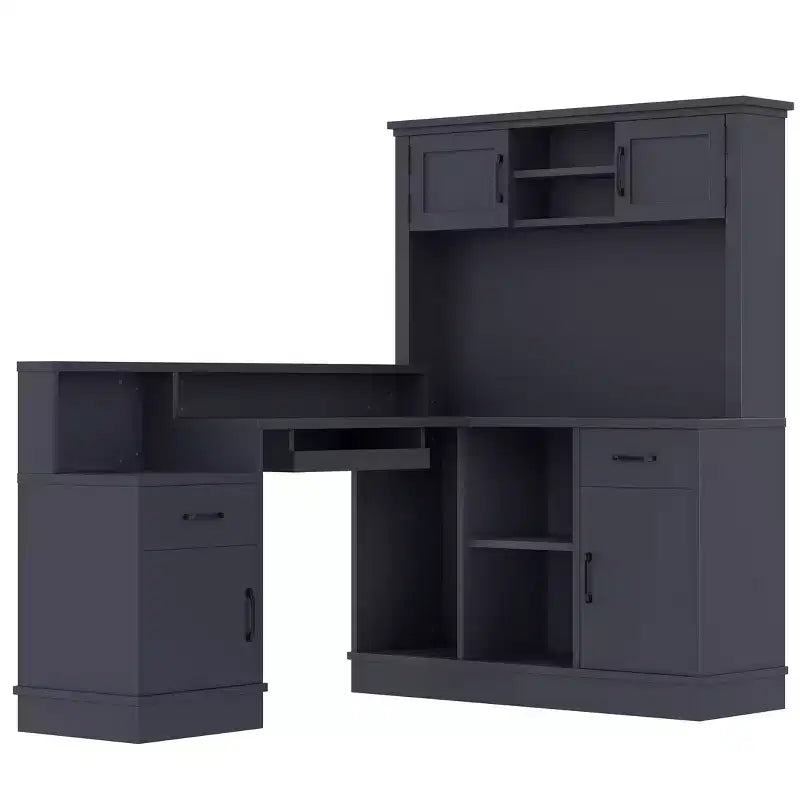Bellemave L-Shaped Gaming Desk with outlet, Drawers, Bookshelf, L-Shaped Study Table Writing Desk for Corner