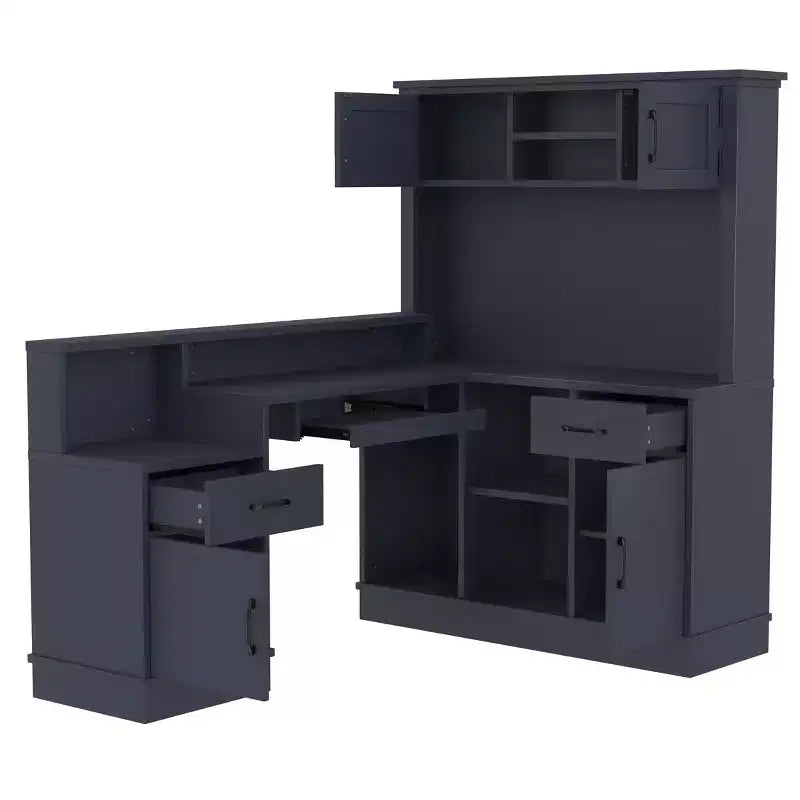 Bellemave L-Shaped Gaming Desk with outlet, Drawers, Bookshelf, L-Shaped Study Table Writing Desk for Corner