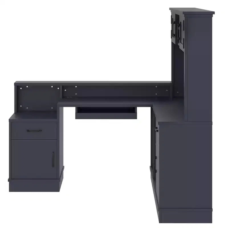 Bellemave L-Shaped Gaming Desk with outlet, Drawers, Bookshelf, L-Shaped Study Table Writing Desk for Corner