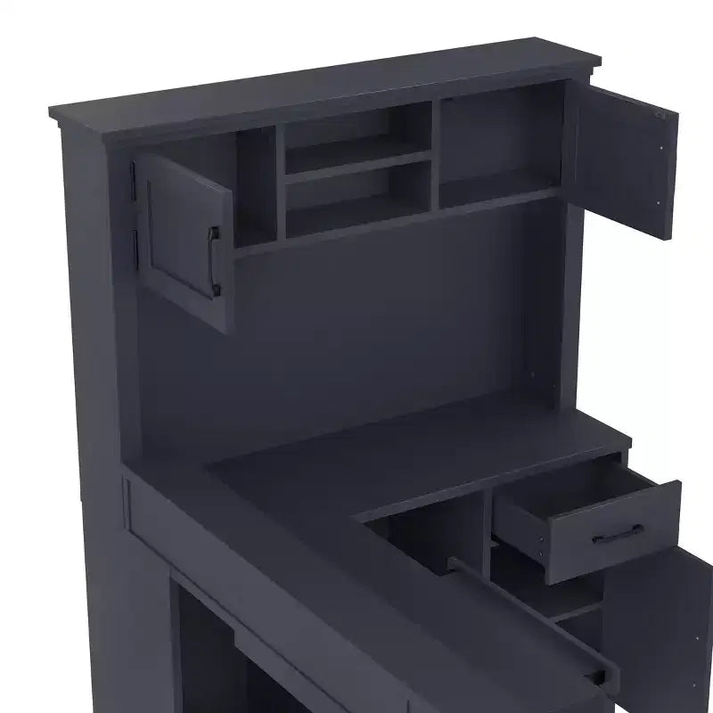 Bellemave L-Shaped Gaming Desk with outlet, Drawers, Bookshelf, L-Shaped Study Table Writing Desk for Corner