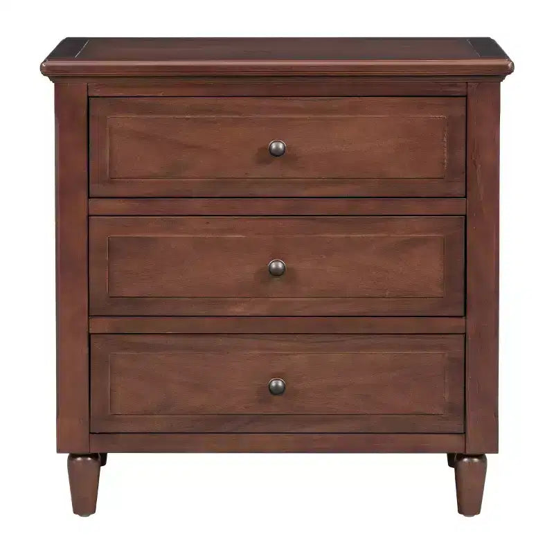 28 Modern 3-Drawer Nightstand, Elegant Bed Side Cabinet with Metal Handles and Rubber Wood Legs - Panipeachy