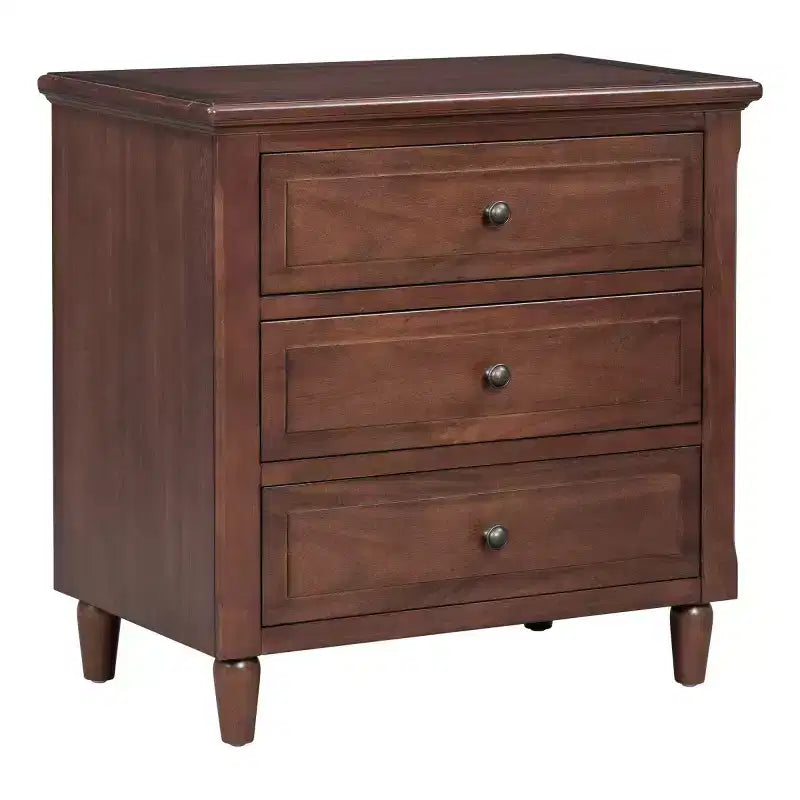 28 Modern 3-Drawer Nightstand, Elegant Bed Side Cabinet with Metal Handles and Rubber Wood Legs - Panipeachy