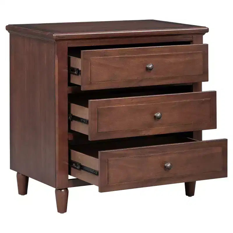 28 Modern 3-Drawer Nightstand, Elegant Bed Side Cabinet with Metal Handles and Rubber Wood Legs - Panipeachy