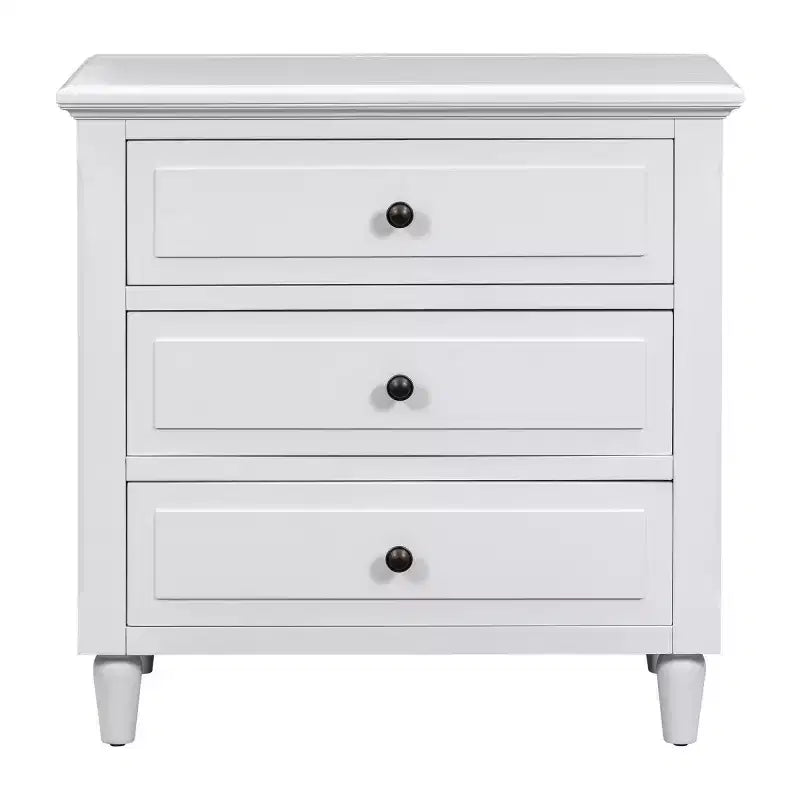 28 Modern 3-Drawer Nightstand, Elegant Bed Side Cabinet with Metal Handles and Rubber Wood Legs - Panipeachy