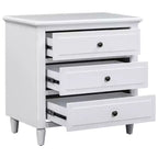 28 Modern 3-Drawer Nightstand, Elegant Bed Side Cabinet with Metal Handles and Rubber Wood Legs - Panipeachy