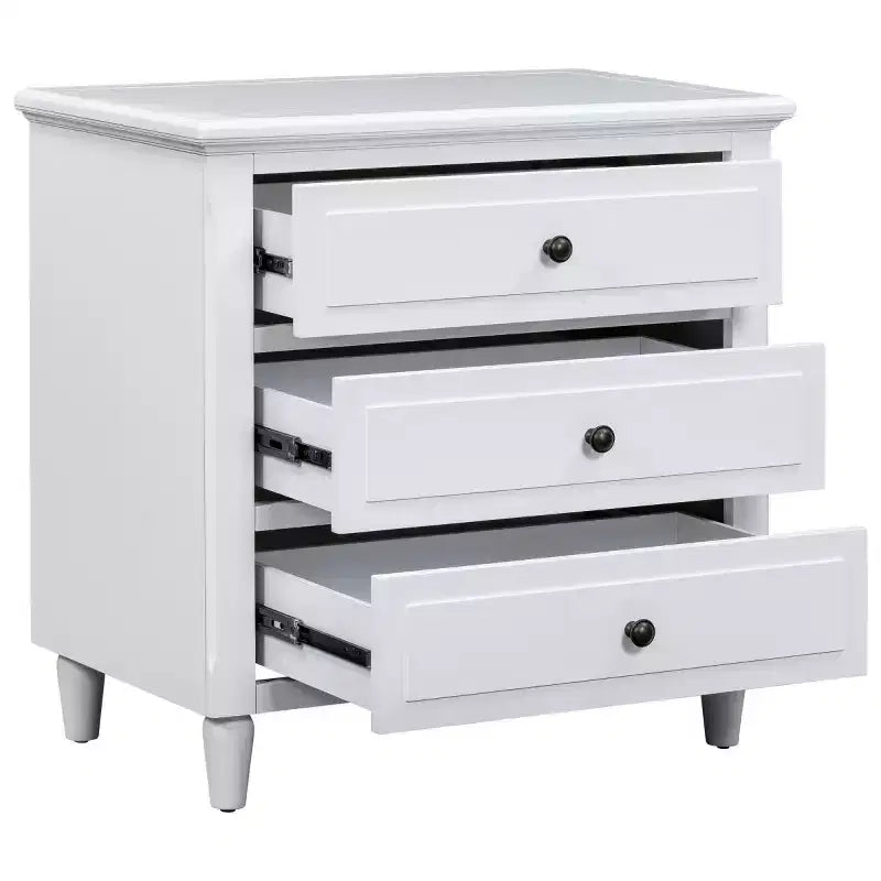 28 Modern 3-Drawer Nightstand, Elegant Bed Side Cabinet with Metal Handles and Rubber Wood Legs - Panipeachy