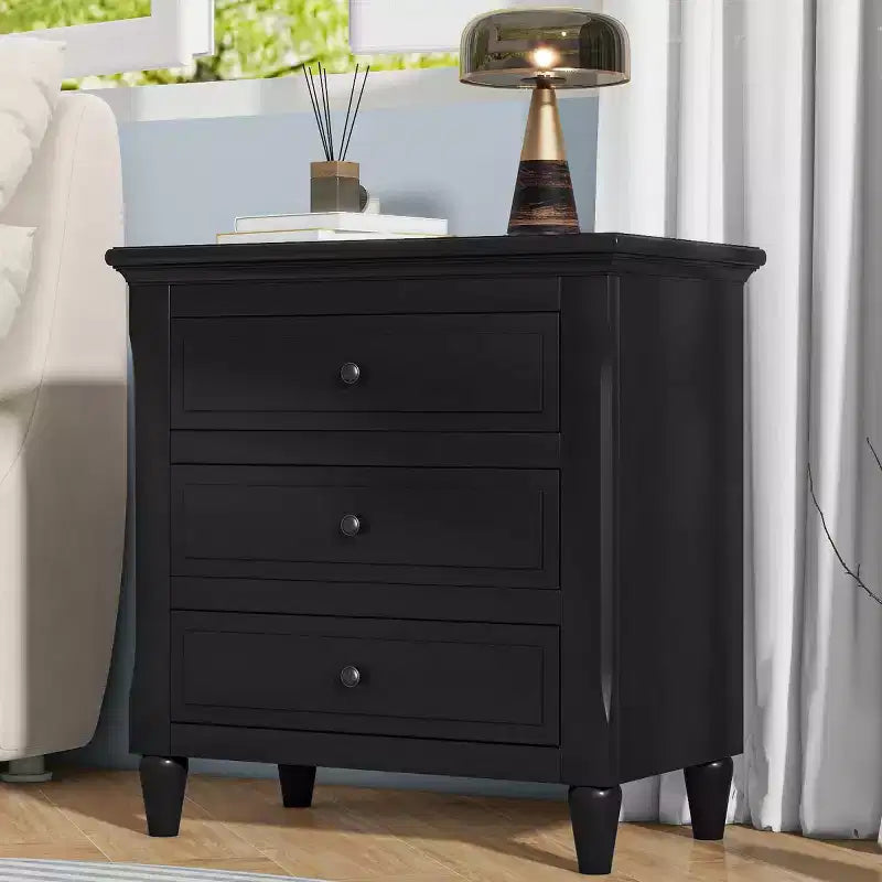 28 Modern 3-Drawer Nightstand, Elegant Bed Side Cabinet with Metal Handles and Rubber Wood Legs - Panipeachy