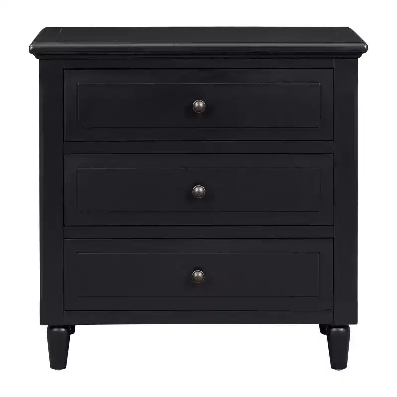 28 Modern 3-Drawer Nightstand, Elegant Bed Side Cabinet with Metal Handles and Rubber Wood Legs - Panipeachy