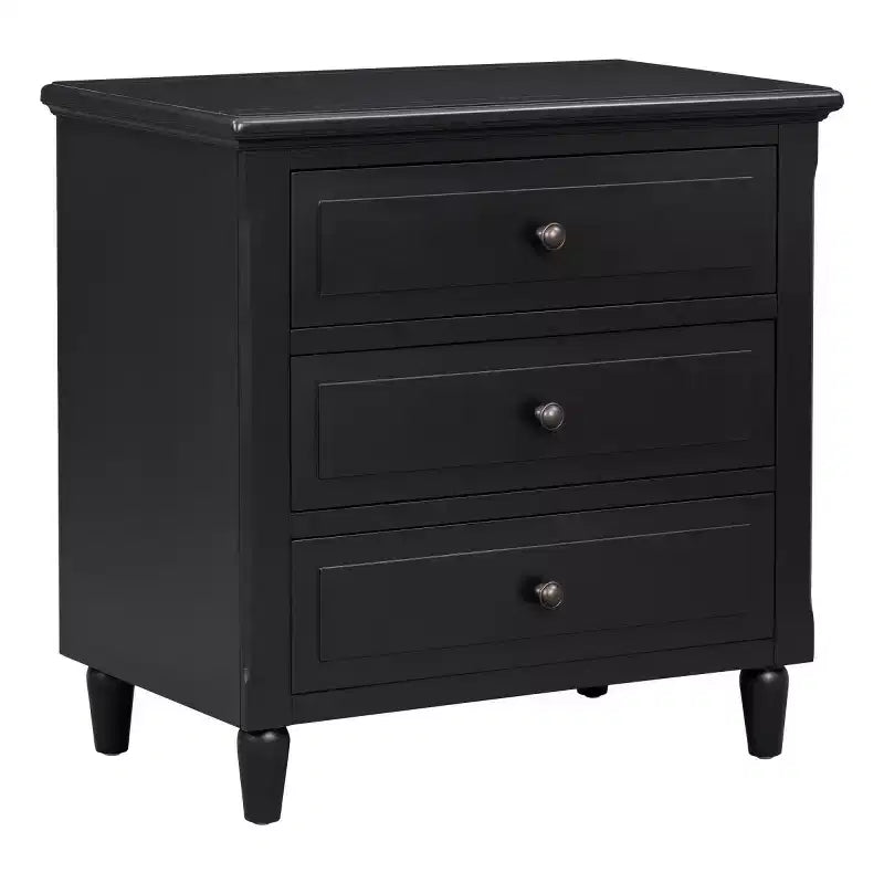 28 Modern 3-Drawer Nightstand, Elegant Bed Side Cabinet with Metal Handles and Rubber Wood Legs - Panipeachy