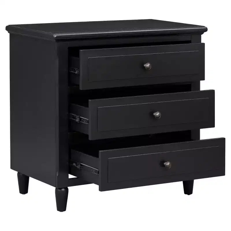 28 Modern 3-Drawer Nightstand, Elegant Bed Side Cabinet with Metal Handles and Rubber Wood Legs - Panipeachy