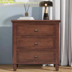 28 Modern 3-Drawer Nightstand, Elegant Bed Side Cabinet with Metal Handles and Rubber Wood Legs - Panipeachy