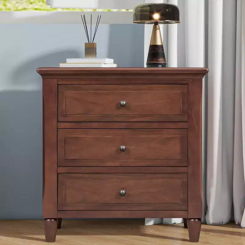 28 Modern 3-Drawer Nightstand, Elegant Bed Side Cabinet with Metal Handles and Rubber Wood Legs - Panipeachy