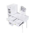 Okak Modern Vanity Desk with Irregular Shape Mirror, Makeup Vanity with 3 Drawers, 2 Open Shelves & 4 Hidden Cabinets, Makeup Desk, White